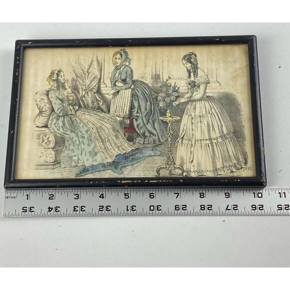 1845 Antique Victorian Ladies Framed Print 6.5in L x 10.5in W BQ1687 - Picture 7 of 8
